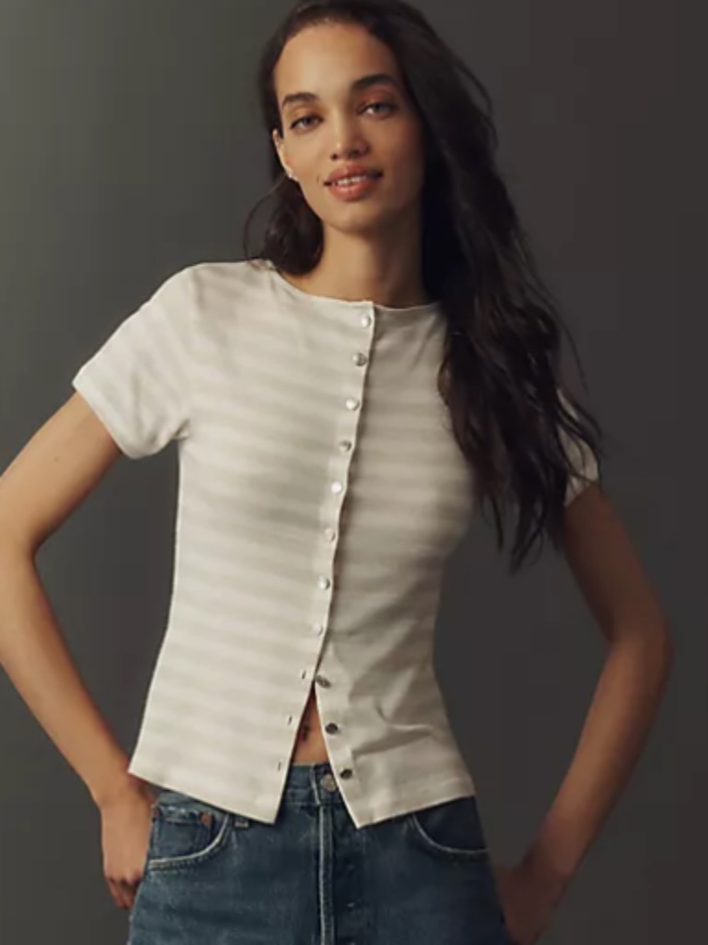 Rag & Bone Knit Short-Sleeve Button-down Top